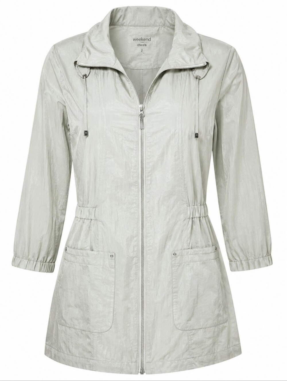 CHICO'S | Pale‎ Sage Green Lightweight Nylon Utility Travel Jacket Zipper | L